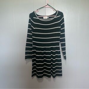 Eliza J Green and White Striped Long Sleeve Sweater Fit & Flare Dress Medium